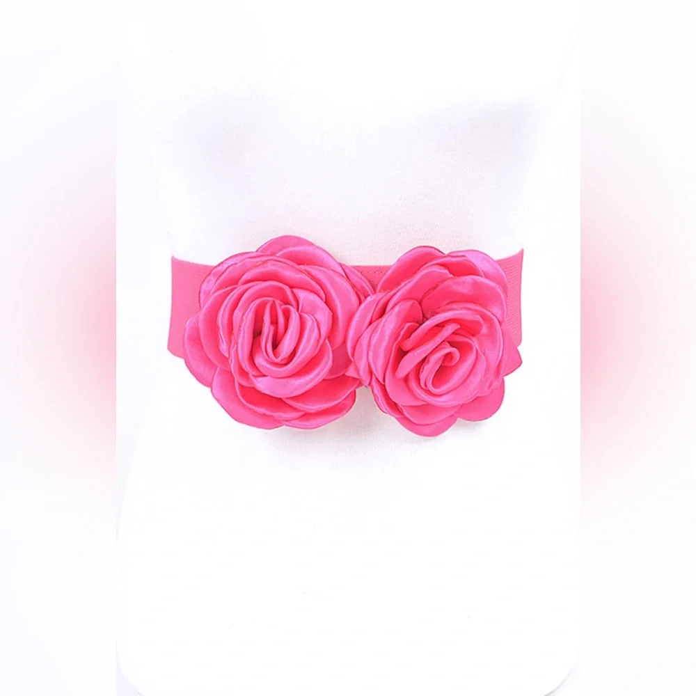 Satin Flower Elastic Waist Statement Belt